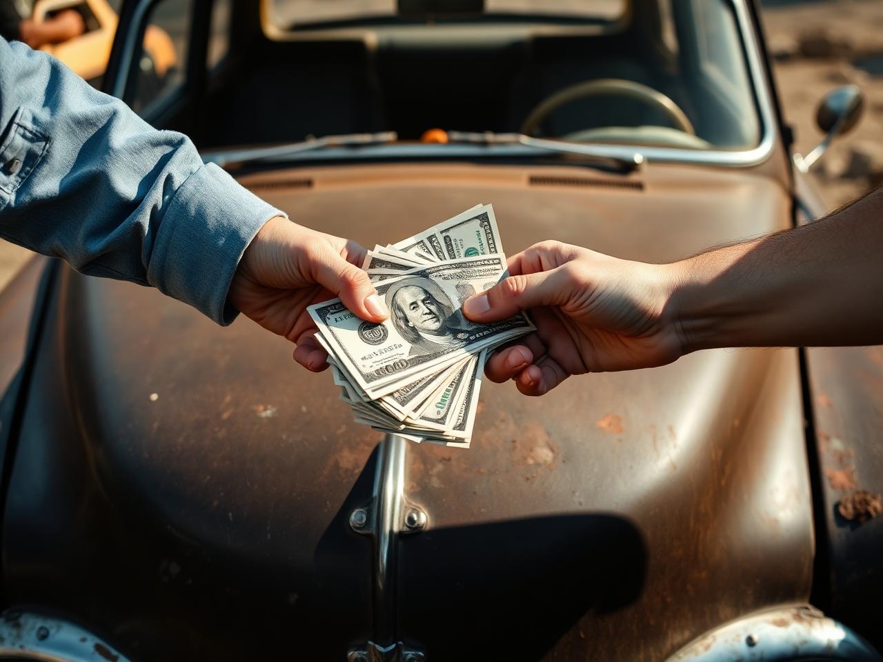 Cash being handed over for a junk car